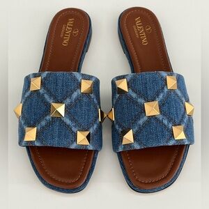 VALENTINO GARAVANI DENIM ROCKSTUD SLIDE SANDAL SANDALS SIZE US 8 / IT 38 NIB!